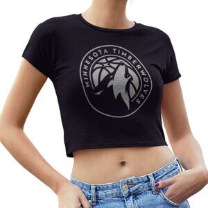 NEW Minnesota Timberwolves Monochrome Pop SLIM Form Fit Crop Top Shirt BLACK
